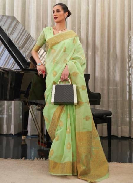Green Colour KTHIYA LINEN RAJTEX New Latest Designer Ethnic Wear Pure Linen Weaving Saree Collection 244001